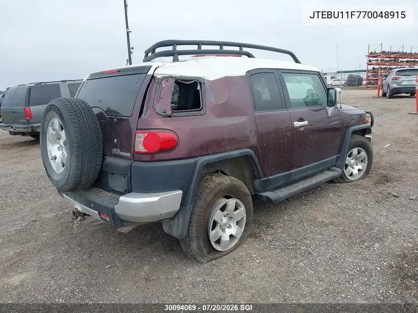 2007 Toyota Fj Cruiser VIN: JTEBU11F770048915 Lot: 30094069