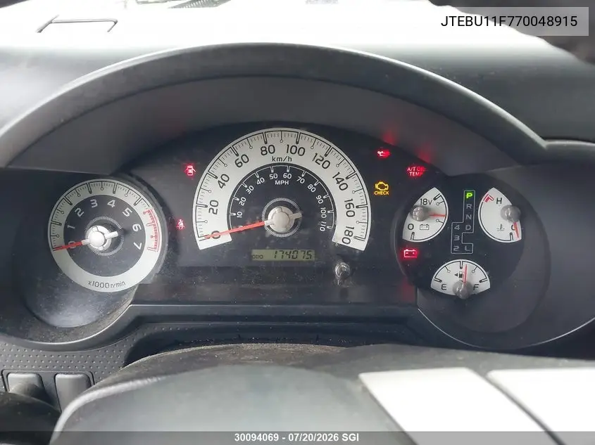 2007 Toyota Fj Cruiser VIN: JTEBU11F770048915 Lot: 30094069