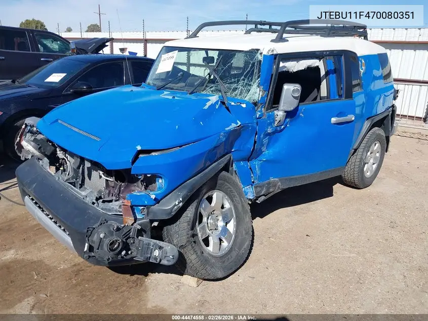 2007 Toyota Fj Cruiser VIN: JTEBU11F470080351 Lot: 44474558