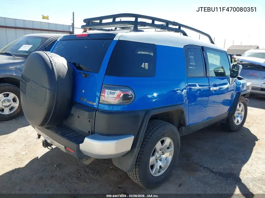 2007 Toyota Fj Cruiser VIN: JTEBU11F470080351 Lot: 44474558