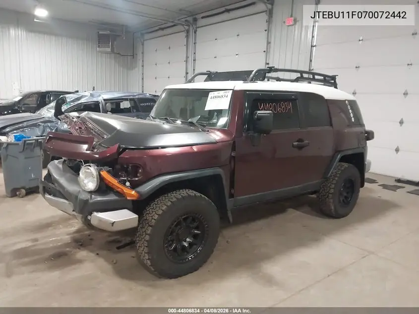 2007 Toyota Fj Cruiser VIN: JTEBU11F070072442 Lot: 44806834