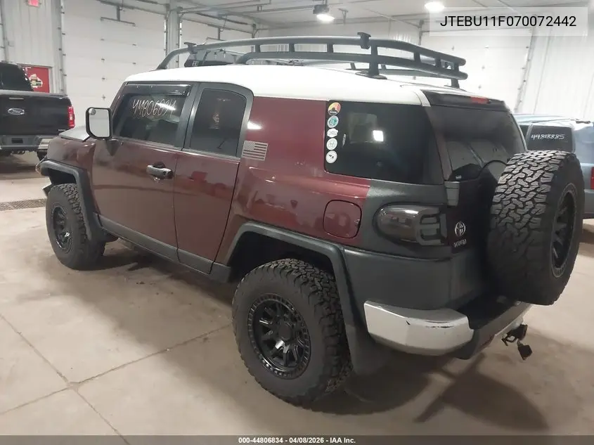 2007 Toyota Fj Cruiser VIN: JTEBU11F070072442 Lot: 44806834