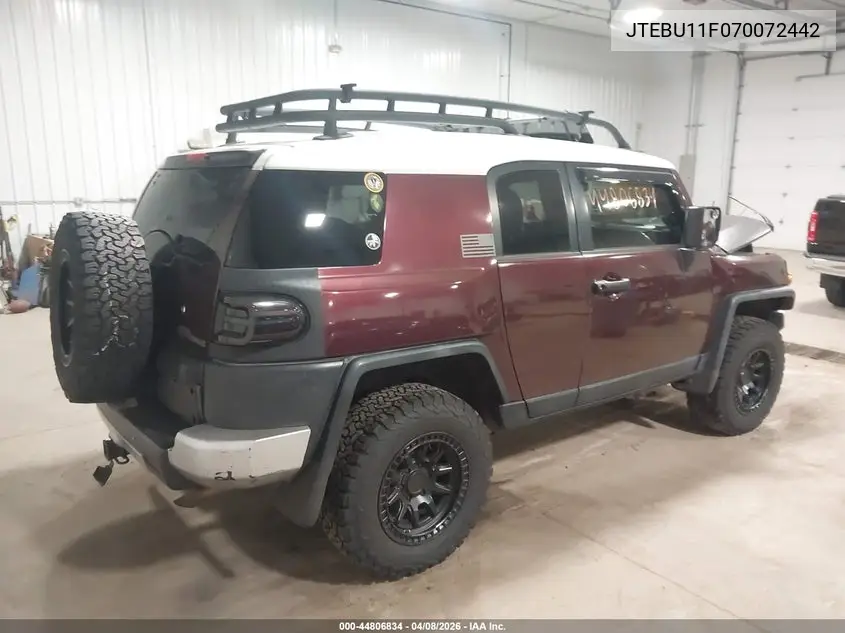 2007 Toyota Fj Cruiser VIN: JTEBU11F070072442 Lot: 44806834
