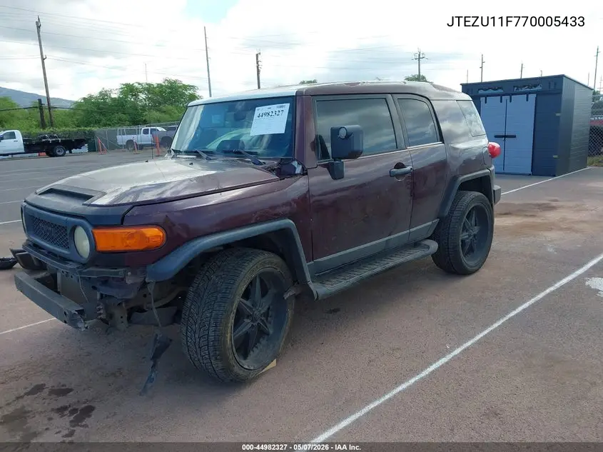 2007 Toyota Fj Cruiser VIN: JTEZU11F770005433 Lot: 44982327