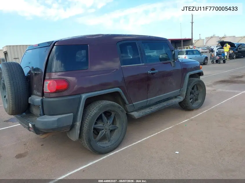 2007 Toyota Fj Cruiser VIN: JTEZU11F770005433 Lot: 44982327