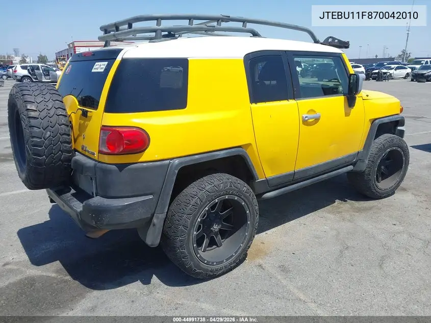 2007 Toyota Fj Cruiser VIN: JTEBU11F870042010 Lot: 44991738