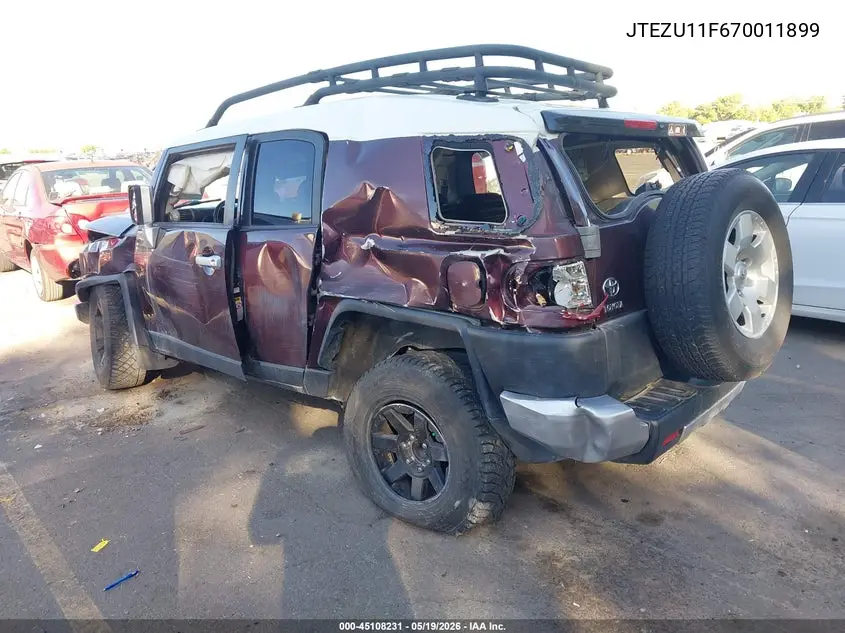 2007 Toyota Fj Cruiser VIN: JTEZU11F670011899 Lot: 45108231