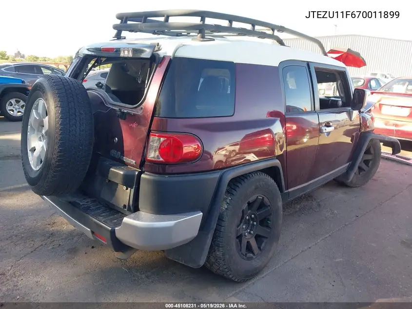 2007 Toyota Fj Cruiser VIN: JTEZU11F670011899 Lot: 45108231