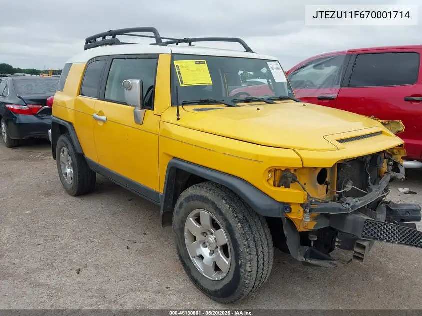2007 Toyota Fj Cruiser VIN: JTEZU11F670001714 Lot: 45130801