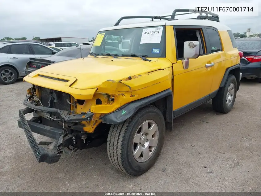 2007 Toyota Fj Cruiser VIN: JTEZU11F670001714 Lot: 45130801