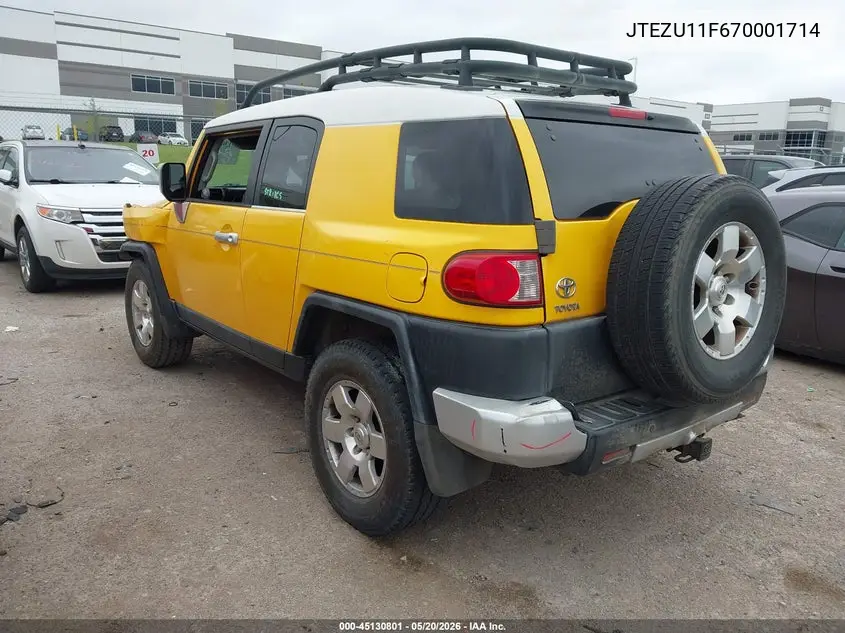 2007 Toyota Fj Cruiser VIN: JTEZU11F670001714 Lot: 45130801