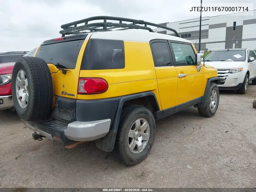 2007 Toyota Fj Cruiser VIN: JTEZU11F670001714 Lot: 45130801
