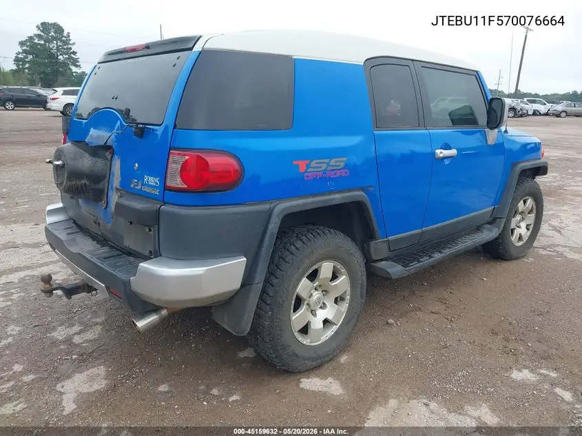 2007 Toyota Fj Cruiser VIN: JTEBU11F570076664 Lot: 45159632