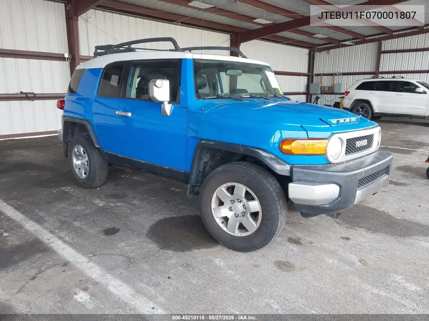 2007 Toyota Fj Cruiser VIN: JTEBU11F070001807 Lot: 45210116
