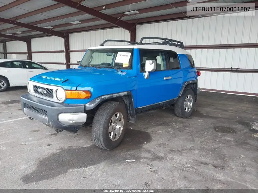2007 Toyota Fj Cruiser VIN: JTEBU11F070001807 Lot: 45210116