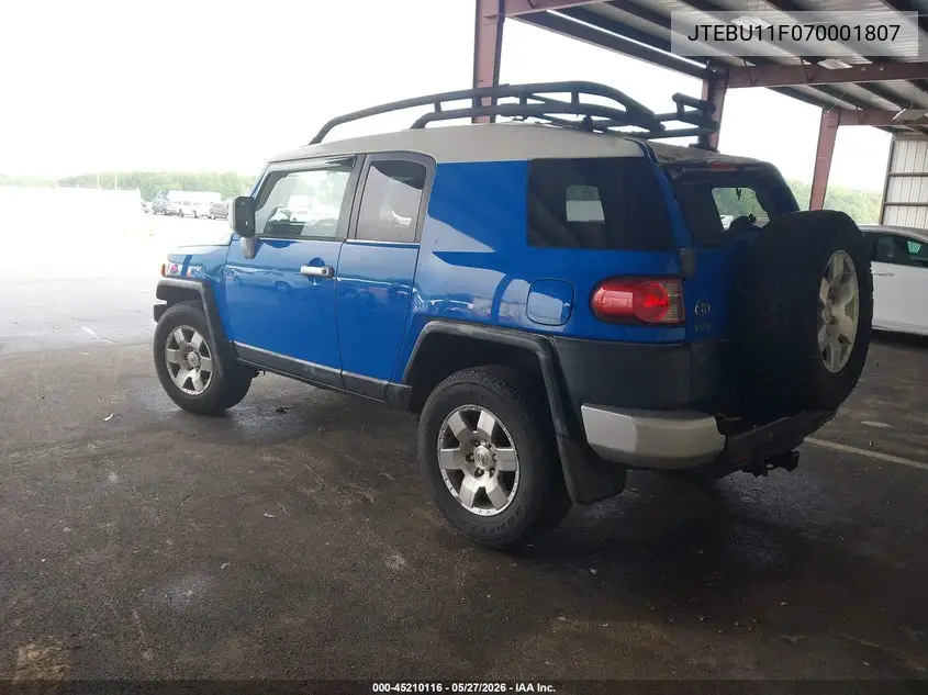 2007 Toyota Fj Cruiser VIN: JTEBU11F070001807 Lot: 45210116