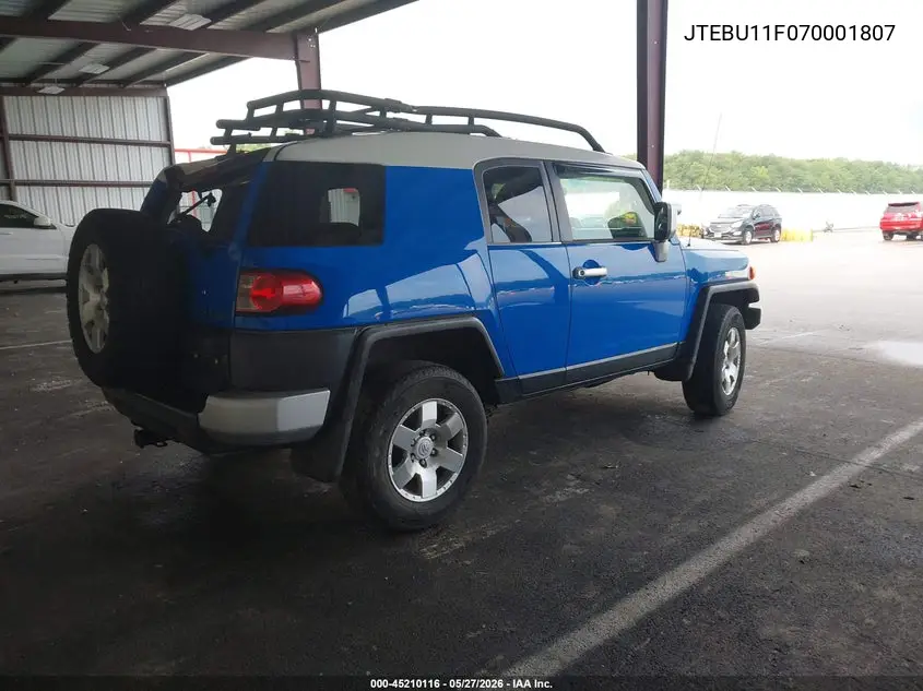 2007 Toyota Fj Cruiser VIN: JTEBU11F070001807 Lot: 45210116