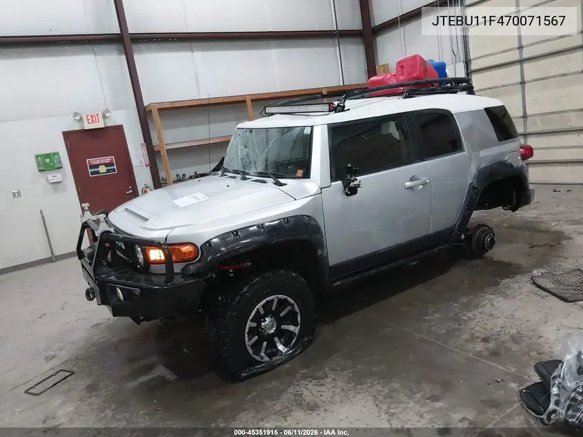 2007 Toyota Fj Cruiser VIN: JTEBU11F470071567 Lot: 45351915