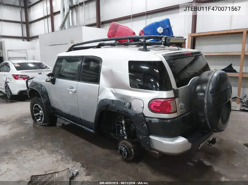 2007 Toyota Fj Cruiser VIN: JTEBU11F470071567 Lot: 45351915