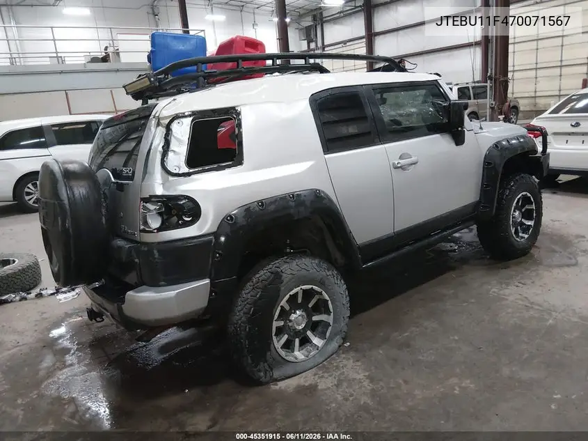 2007 Toyota Fj Cruiser VIN: JTEBU11F470071567 Lot: 45351915