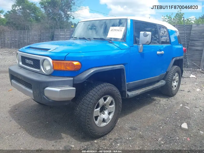 2007 Toyota Fj Cruiser VIN: JTEBU11F870046820 Lot: 45393431