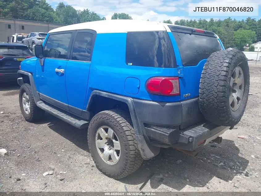 2007 Toyota Fj Cruiser VIN: JTEBU11F870046820 Lot: 45393431