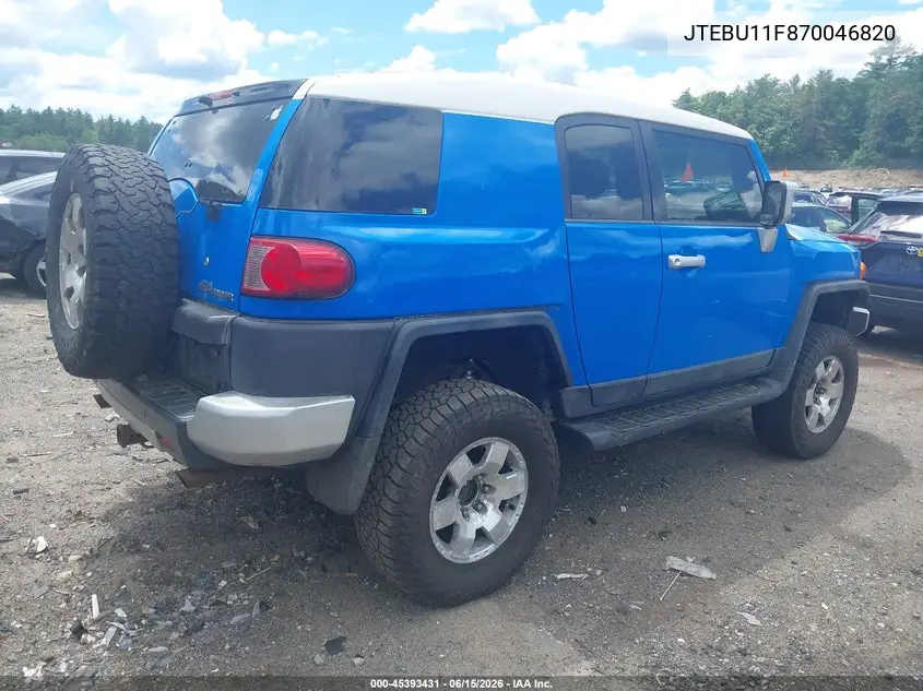 2007 Toyota Fj Cruiser VIN: JTEBU11F870046820 Lot: 45393431