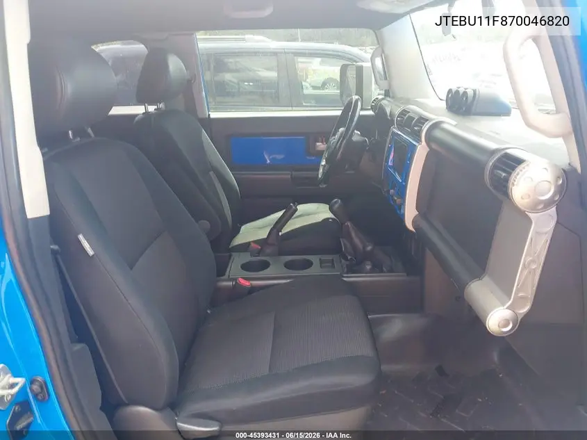 2007 Toyota Fj Cruiser VIN: JTEBU11F870046820 Lot: 45393431