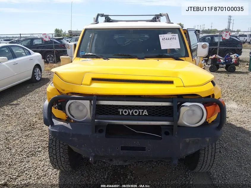 2007 Toyota Fj Cruiser VIN: JTEBU11F870100035 Lot: 45444551