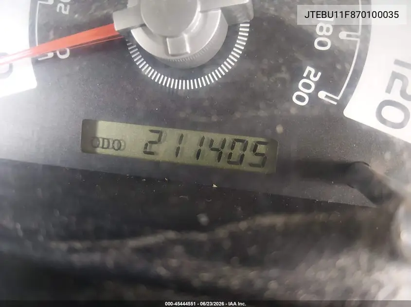 2007 Toyota Fj Cruiser VIN: JTEBU11F870100035 Lot: 45444551