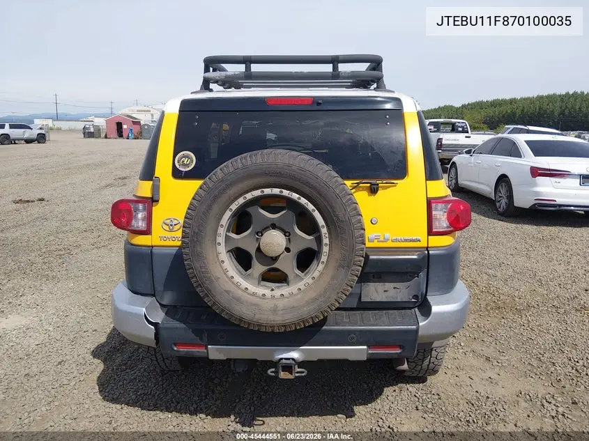 2007 Toyota Fj Cruiser VIN: JTEBU11F870100035 Lot: 45444551
