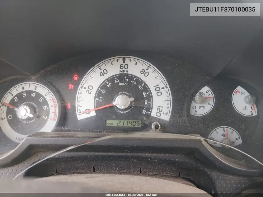 2007 Toyota Fj Cruiser VIN: JTEBU11F870100035 Lot: 45444551