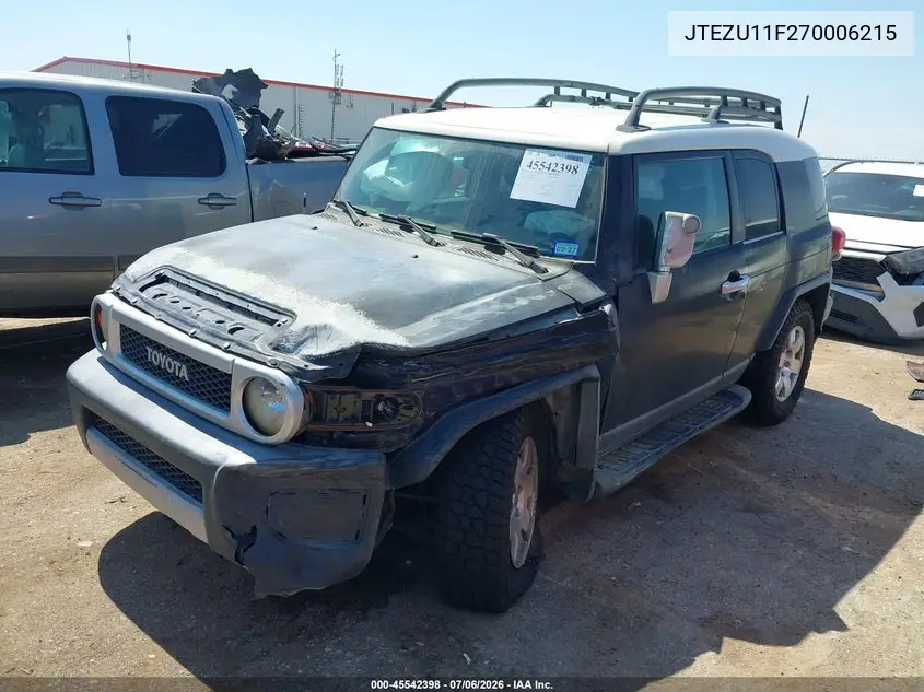 2007 Toyota Fj Cruiser VIN: JTEZU11F270006215 Lot: 45542398