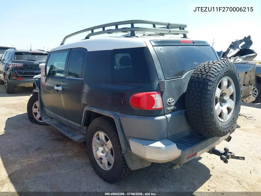 2007 Toyota Fj Cruiser VIN: JTEZU11F270006215 Lot: 45542398