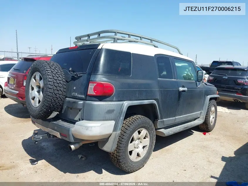 2007 Toyota Fj Cruiser VIN: JTEZU11F270006215 Lot: 45542398