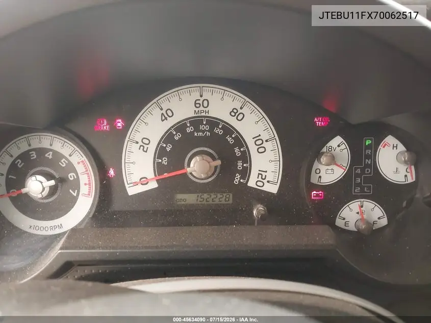 2007 Toyota Fj Cruiser VIN: JTEBU11FX70062517 Lot: 45634090