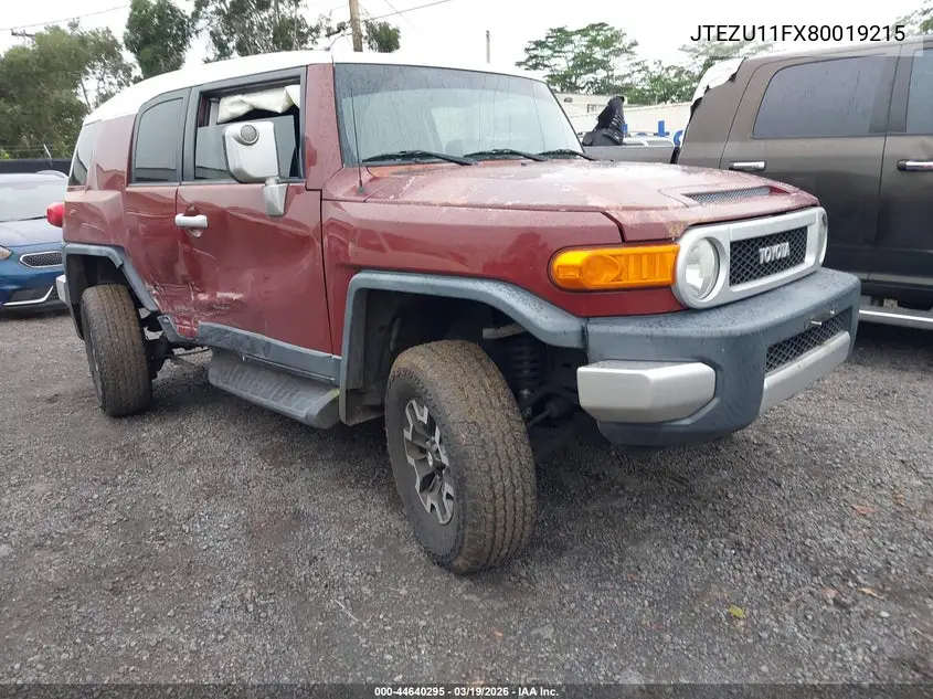 2008 Toyota Fj Cruiser VIN: JTEZU11FX80019215 Lot: 44640295