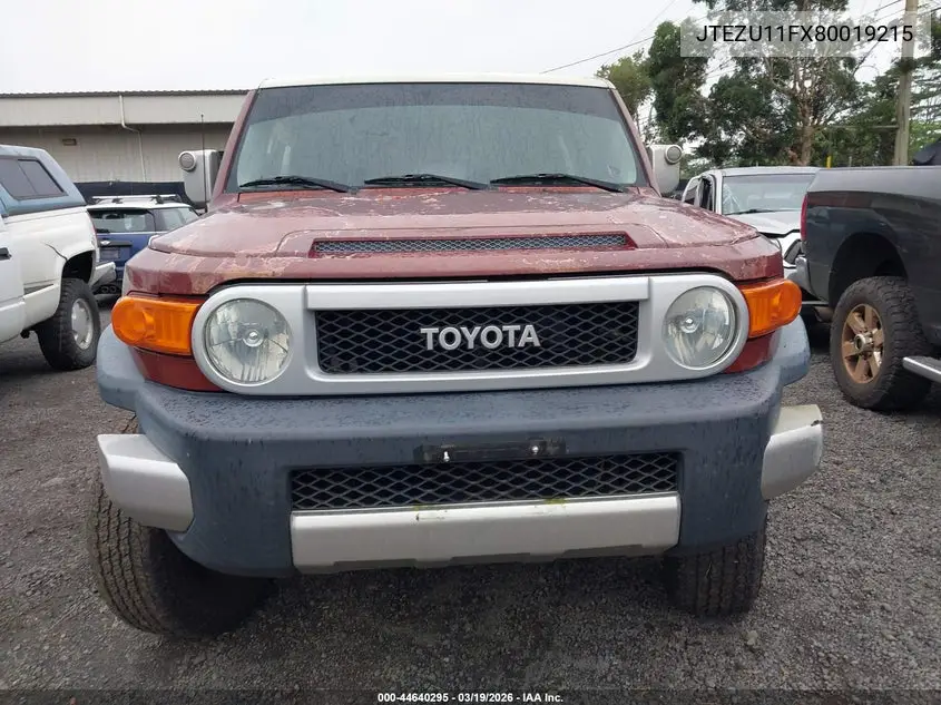 2008 Toyota Fj Cruiser VIN: JTEZU11FX80019215 Lot: 44640295