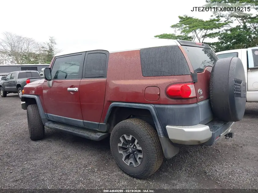 2008 Toyota Fj Cruiser VIN: JTEZU11FX80019215 Lot: 44640295