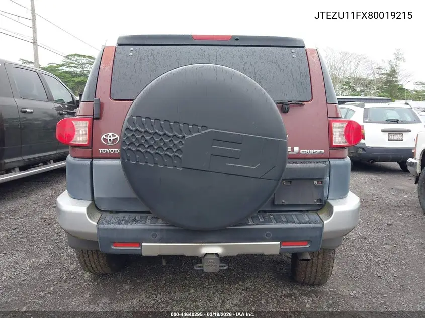 2008 Toyota Fj Cruiser VIN: JTEZU11FX80019215 Lot: 44640295