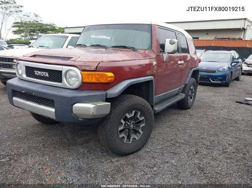 2008 Toyota Fj Cruiser VIN: JTEZU11FX80019215 Lot: 44640295