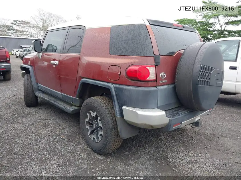 2008 Toyota Fj Cruiser VIN: JTEZU11FX80019215 Lot: 44640295