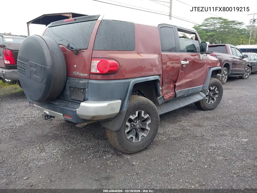 2008 Toyota Fj Cruiser VIN: JTEZU11FX80019215 Lot: 44640295