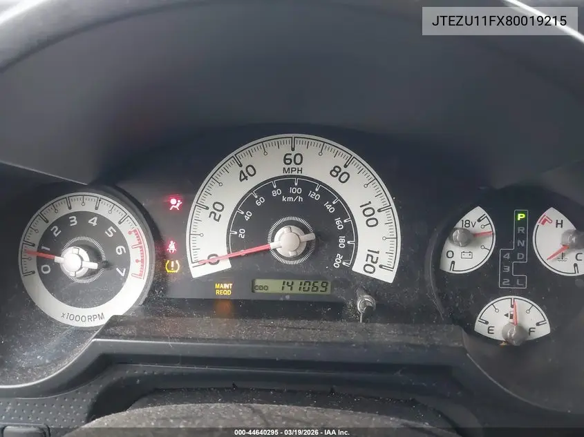 2008 Toyota Fj Cruiser VIN: JTEZU11FX80019215 Lot: 44640295