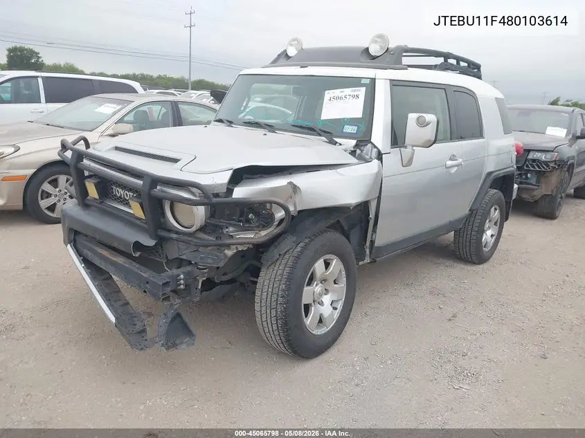 2008 Toyota Fj Cruiser VIN: JTEBU11F480103614 Lot: 45065798