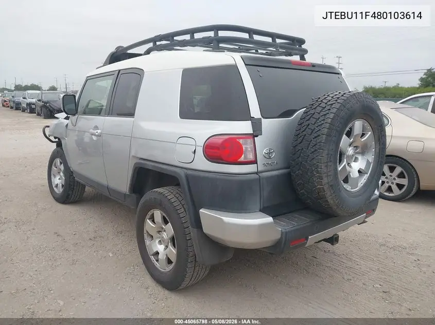 2008 Toyota Fj Cruiser VIN: JTEBU11F480103614 Lot: 45065798