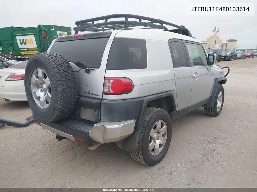 2008 Toyota Fj Cruiser VIN: JTEBU11F480103614 Lot: 45065798
