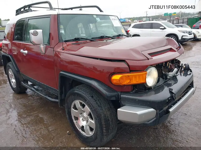 2008 Toyota Fj Cruiser VIN: JTEBU11F08K005443 Lot: 45180139