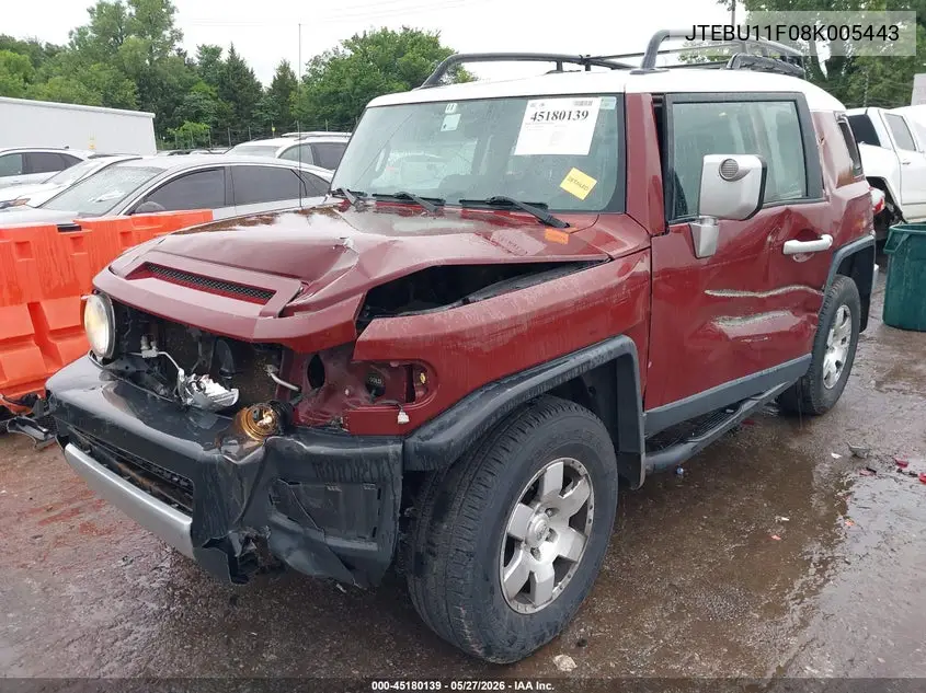 2008 Toyota Fj Cruiser VIN: JTEBU11F08K005443 Lot: 45180139