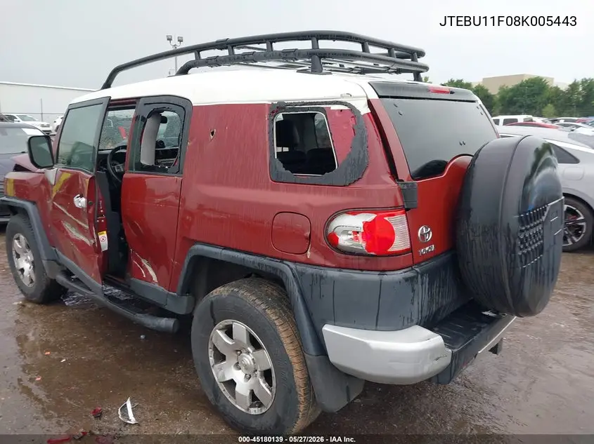 2008 Toyota Fj Cruiser VIN: JTEBU11F08K005443 Lot: 45180139